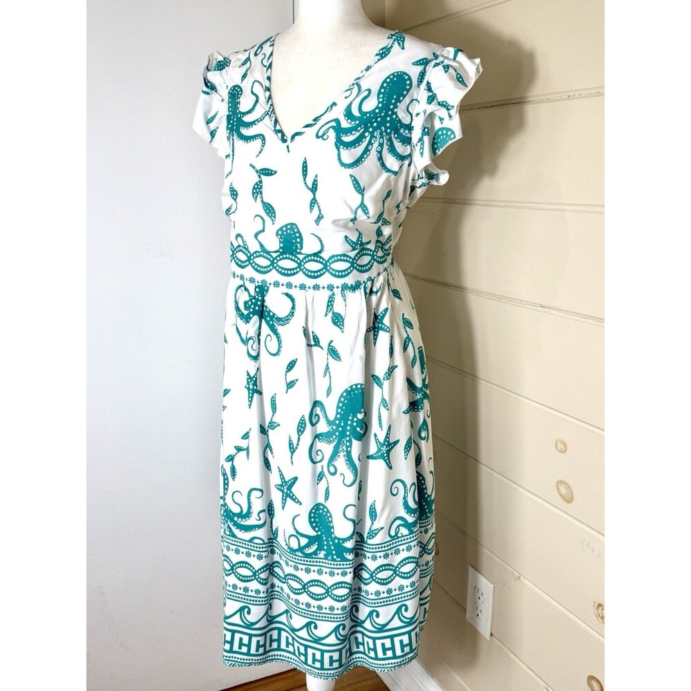 Bloomchic 14/16 Teal Ocean Boho Midi Dress Flutter Sleeve Cottagecore Poet